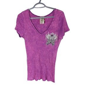 Y2K‎ Vocal Crystal Crown Wings Pink Mineral Washed T Shirt Size Large